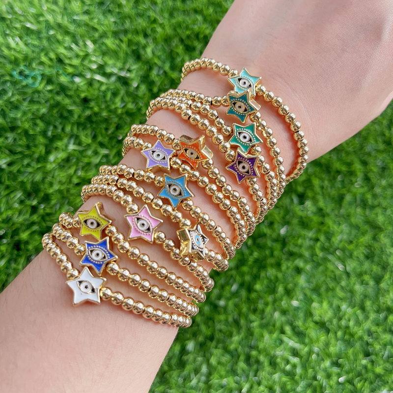 10Pcs bracelet copper beaded enamel star Shape 