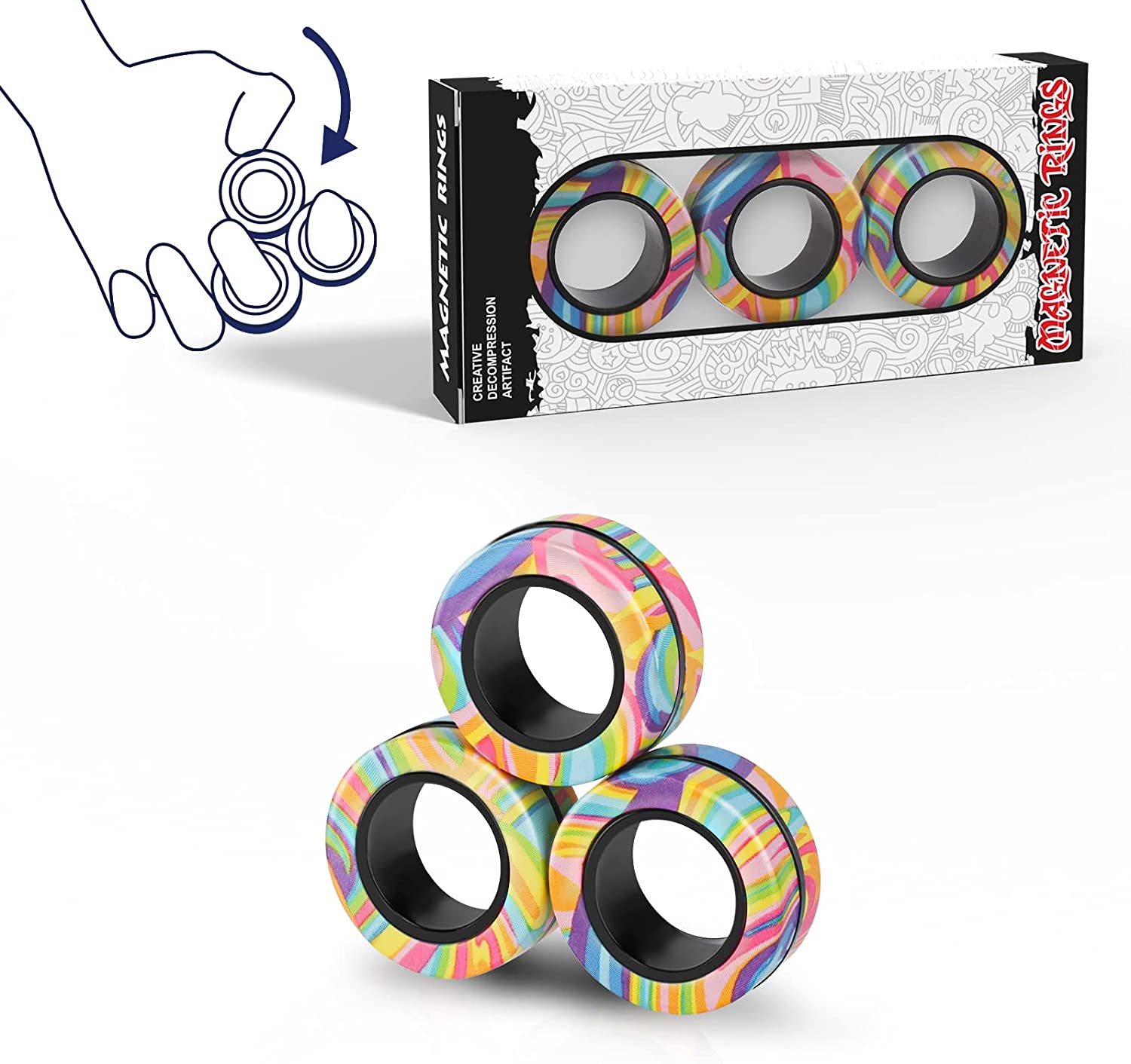 3pcs Colorful Finger Magnetic Rings 