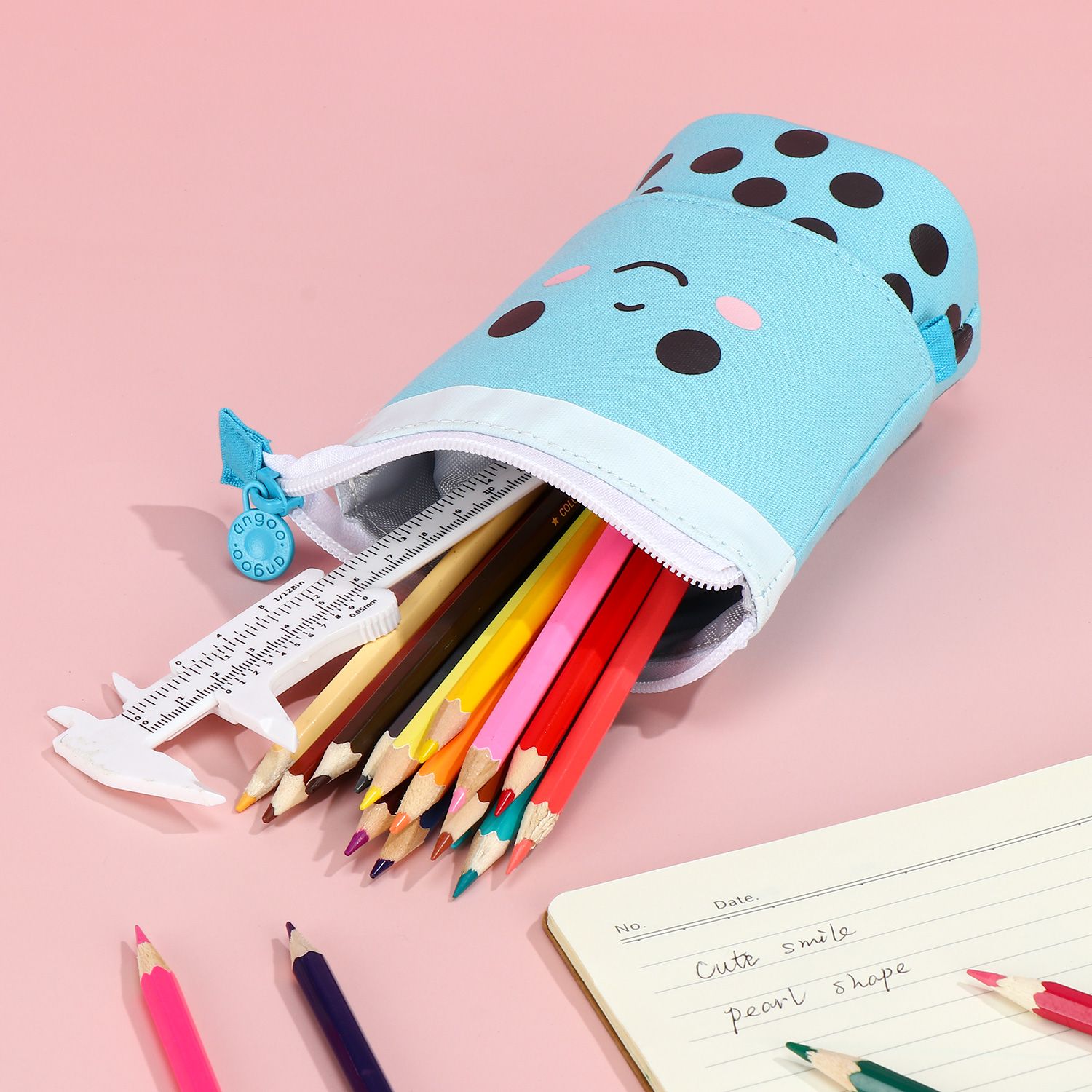1Pc Fashion Cute Retractable Pencil Case Boba Milk Tea Pen Pencil Stationery Case Multi-function Pencil Holder Organizer Pink