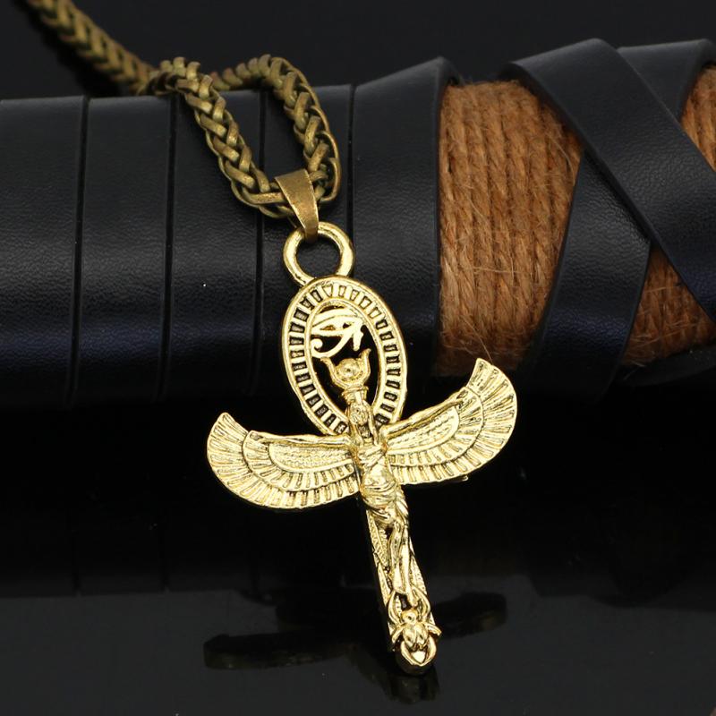 Vintage Ancient Egyptian Wing Goddess Necklace for Men Metal color: AL6532-Gold 