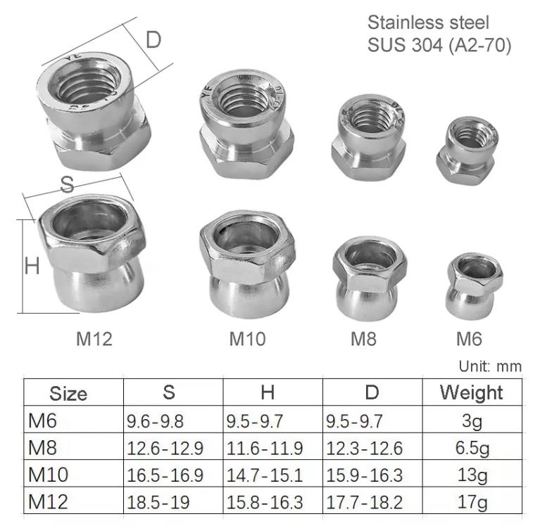 304 Stainless Steel Nut Break Off Shear Anti Theft Nut Breakaway Twist Security Nuts M6 M8 M10 M12
