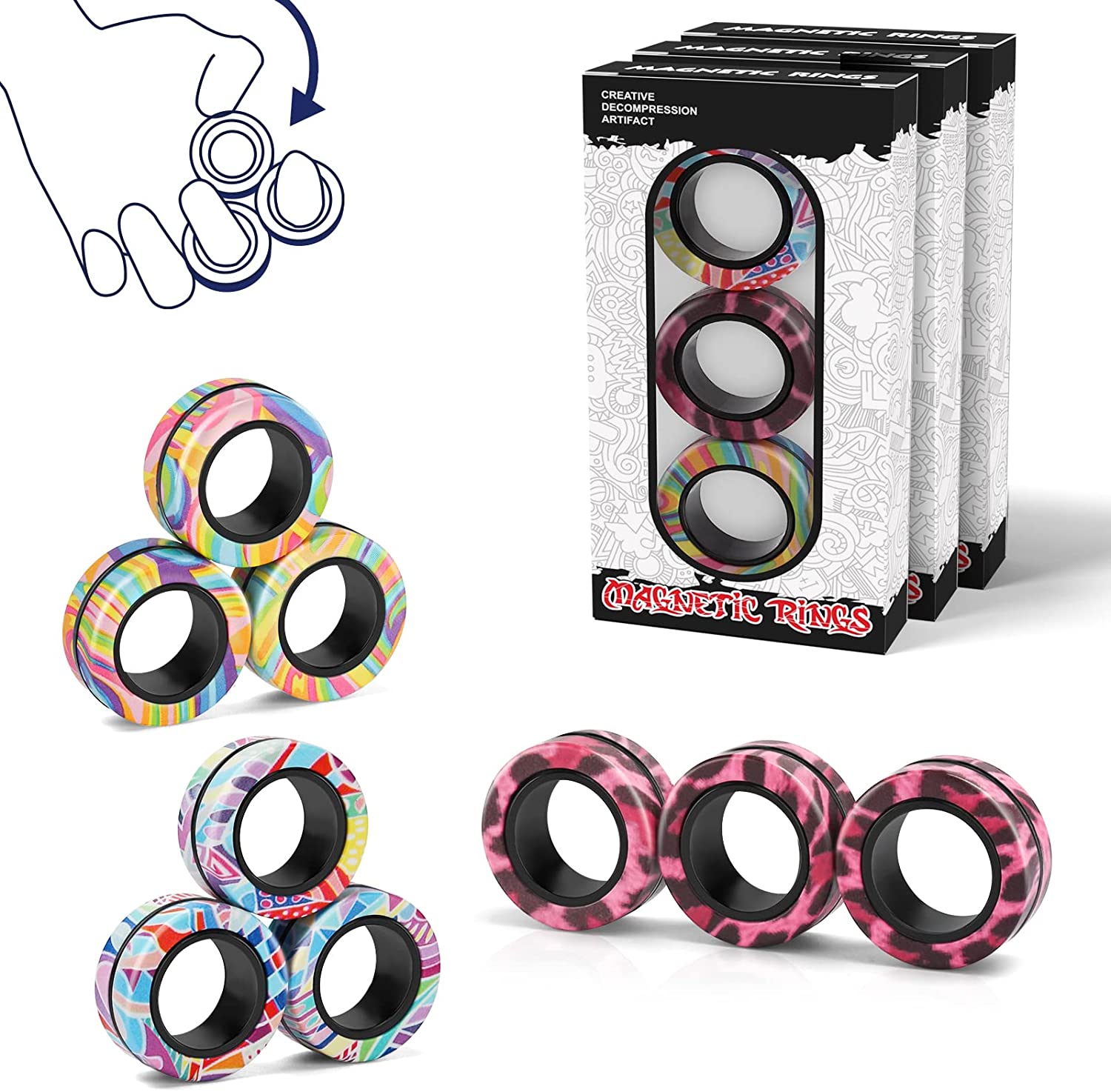 3pcs Colorful Finger Magnetic Rings