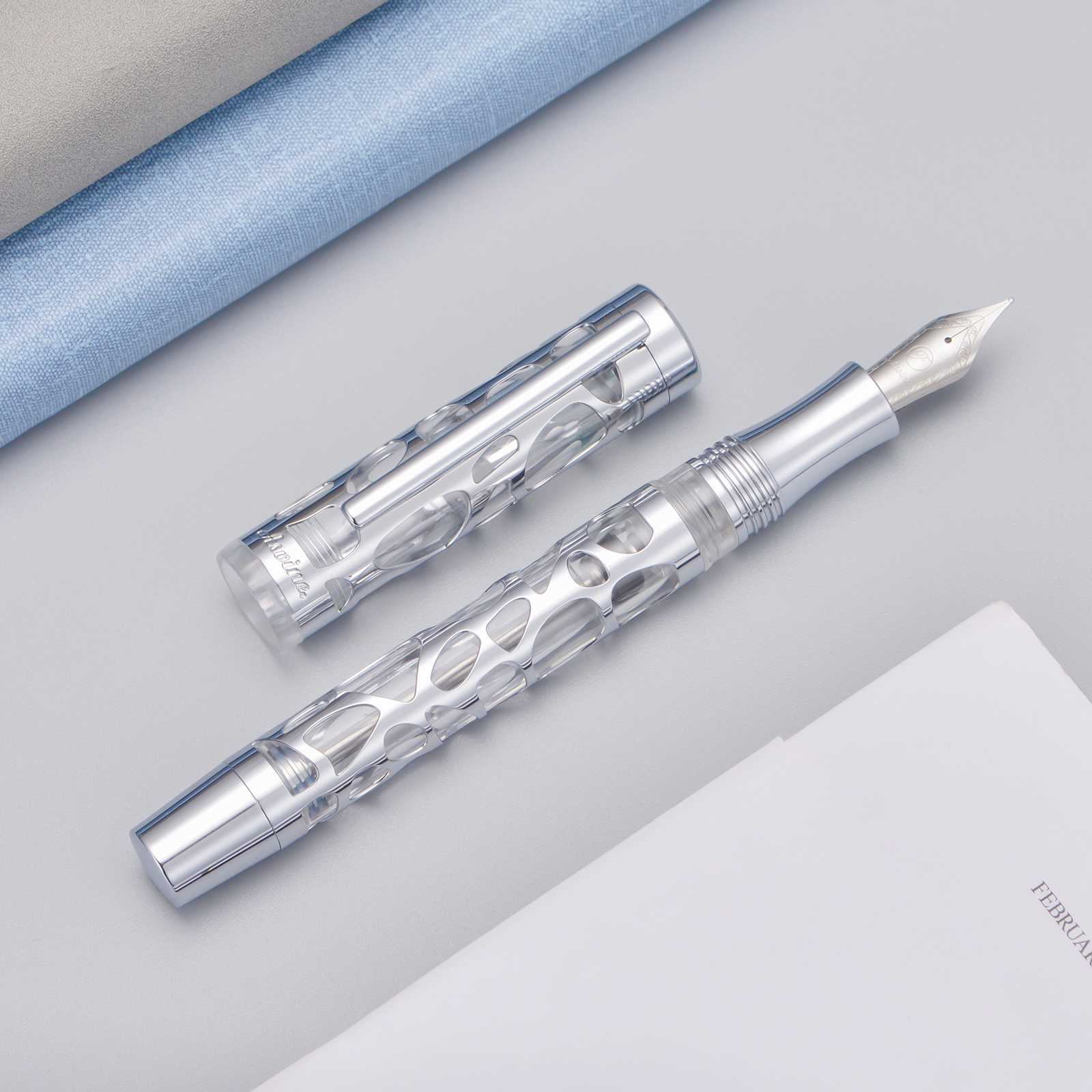 Asvine V169 Vacuum Filling Fountain Pen Transparent Acrylic Skeleton Hollow Carved EF/F/M Water Drop with Box Writing Gift Set 