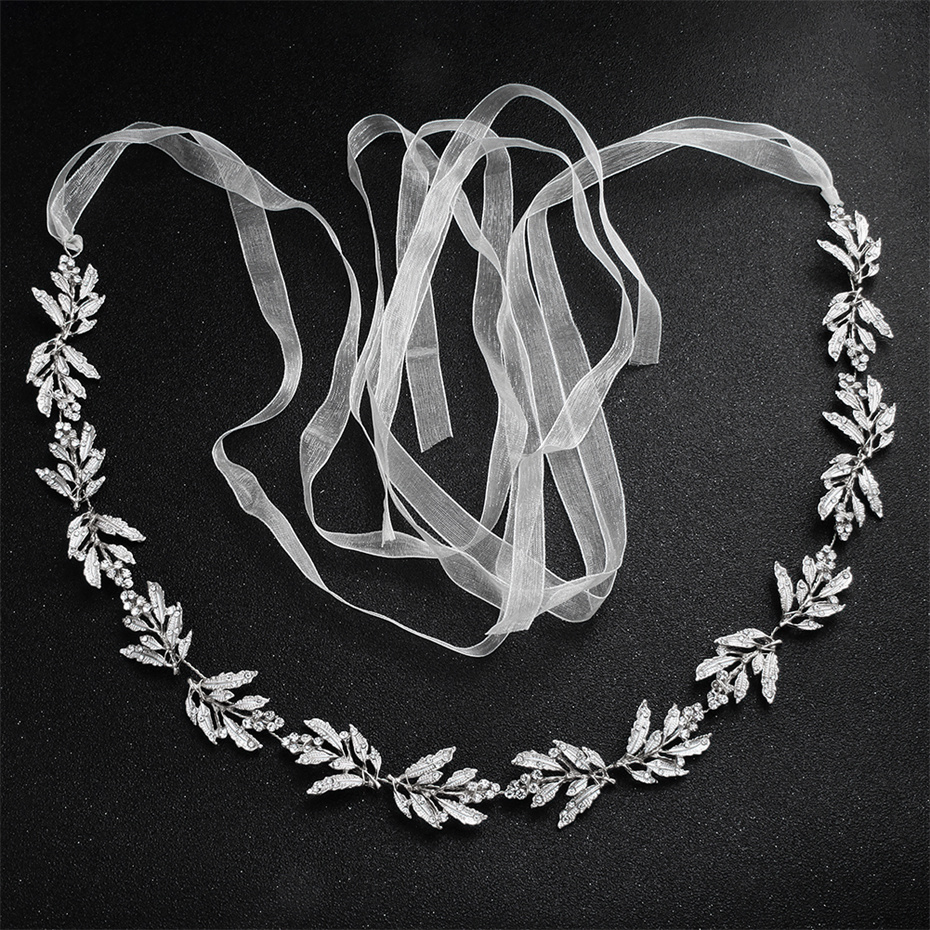 Efily Rhinestone Leaves Wedding Belts Color: Silver 