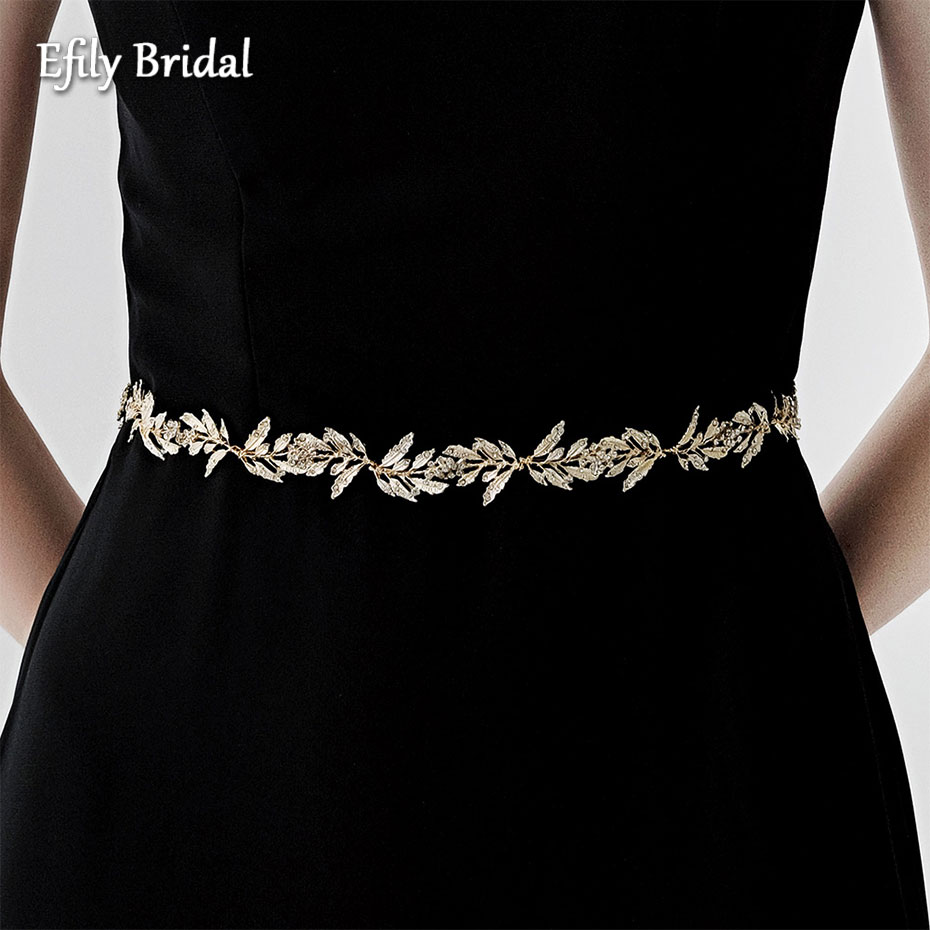 Efily Rhinestone Leaves Wedding Belts 