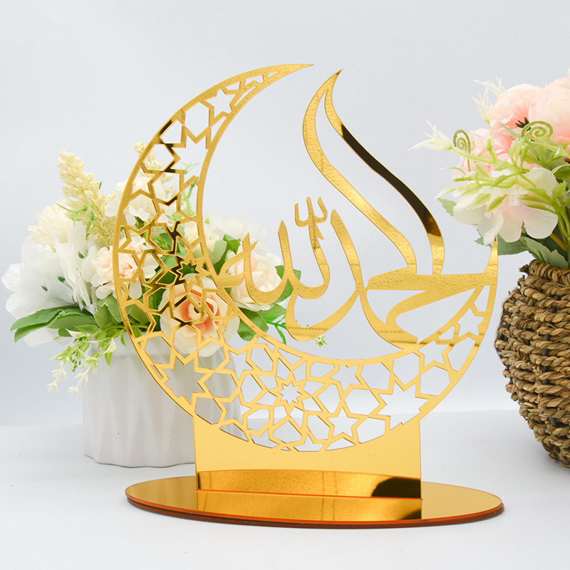 Ramadan And Eid Acrylic Golden Moon Decoration 