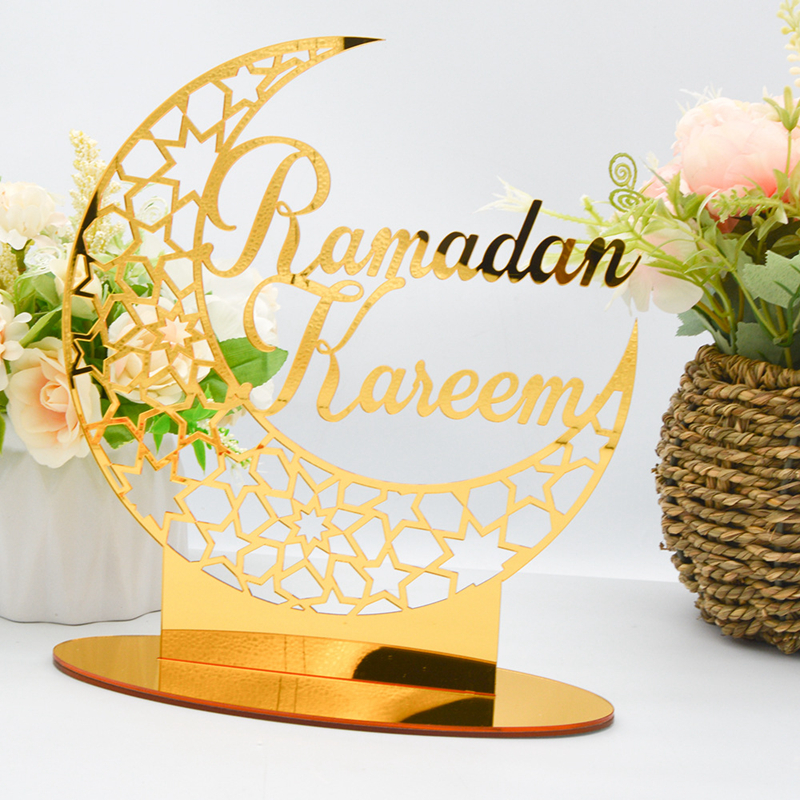 Ramadan And Eid Acrylic Golden Moon Decoration