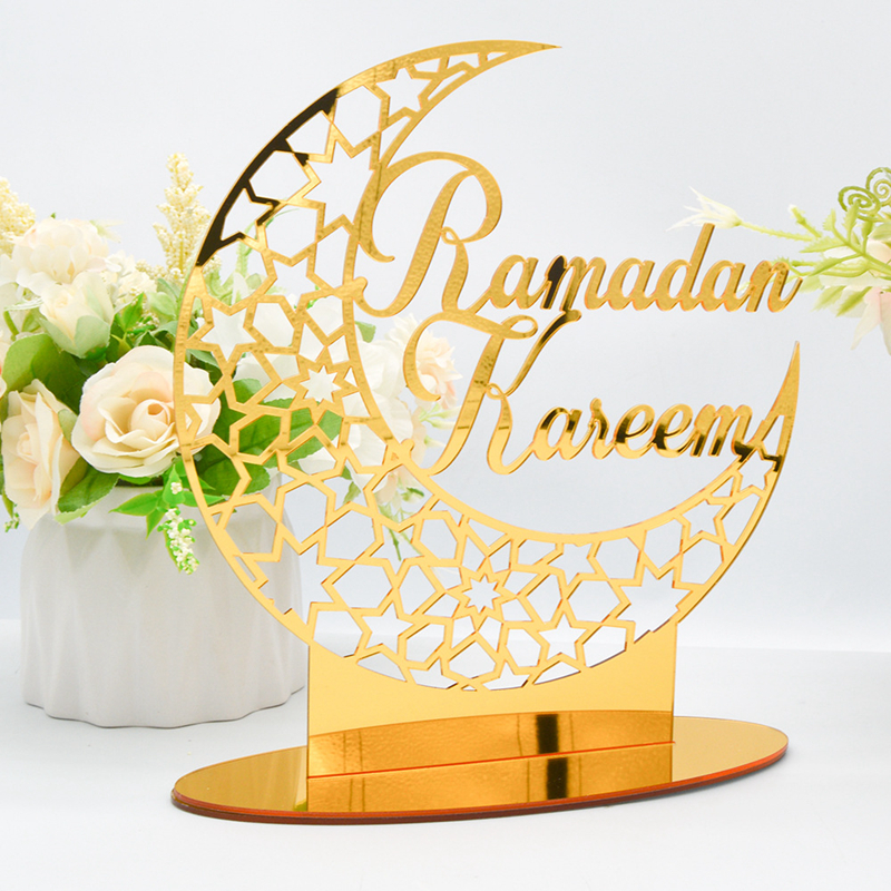 Ramadan And Eid Acrylic Golden Moon Decoration 