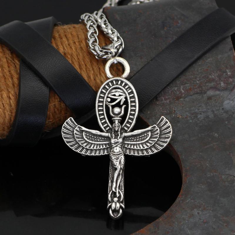 Vintage Ancient Egyptian Wing Goddess Necklace for Men Metal color: AL6532-Silver 