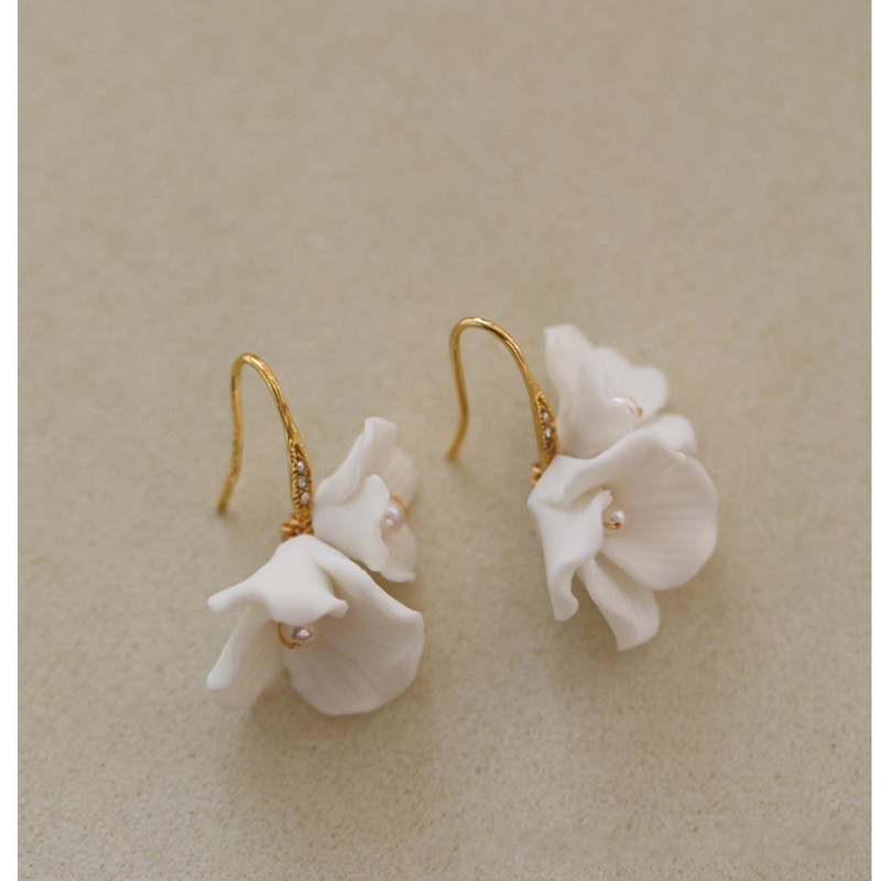 White Ceramic Floral Earring for Bridal 