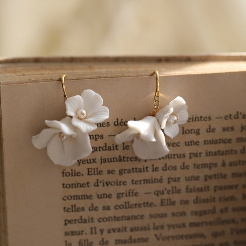 White Ceramic Floral Earring for Bridal