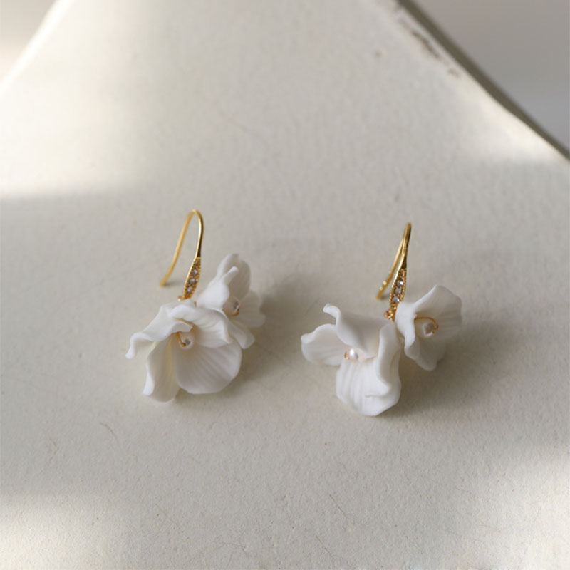 White Ceramic Floral Earring for Bridal