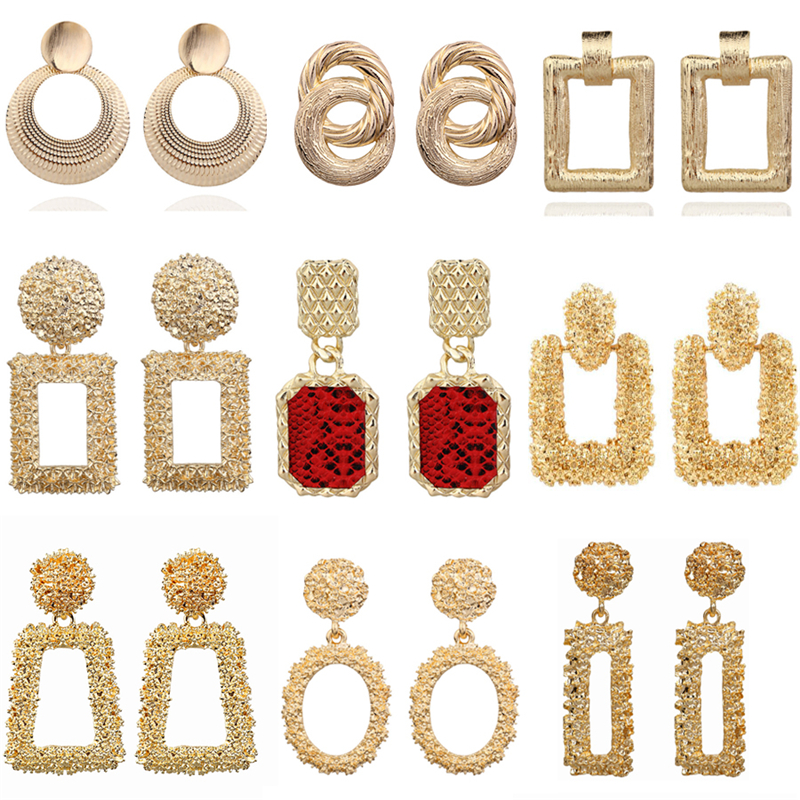 2019 Vintage Earrings Large for Women Statement Earrings Geometric Gold Metal Pendant Earrings Trend Fashion Jewelry 