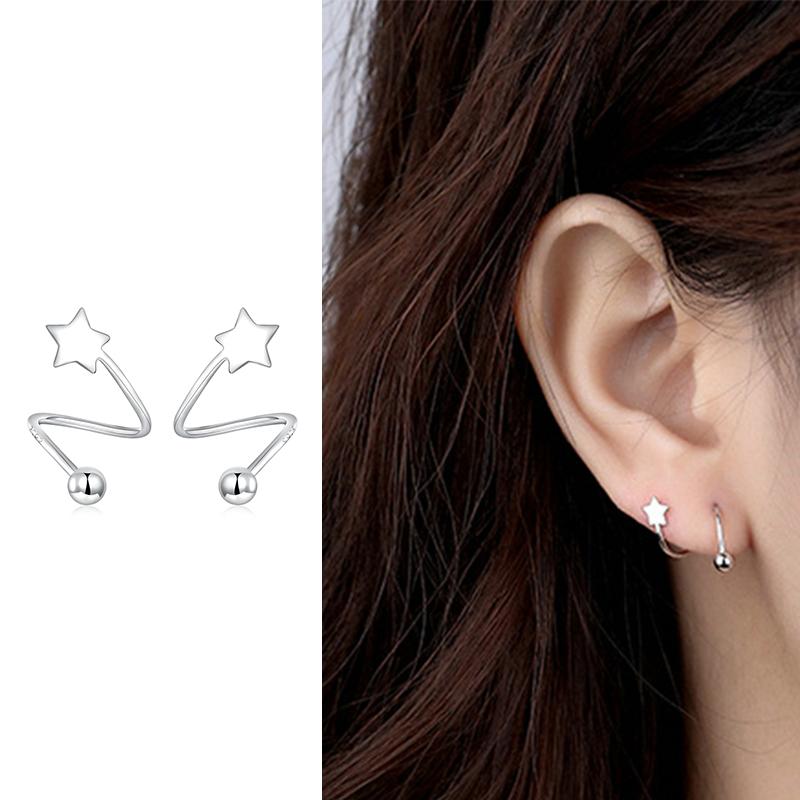 Bamoer 925 Sterling Silver Ear Buckle Rotating Wave Mini Star & Heart Stud Earrings for Women Plated Platinum Jewelry Gift 
