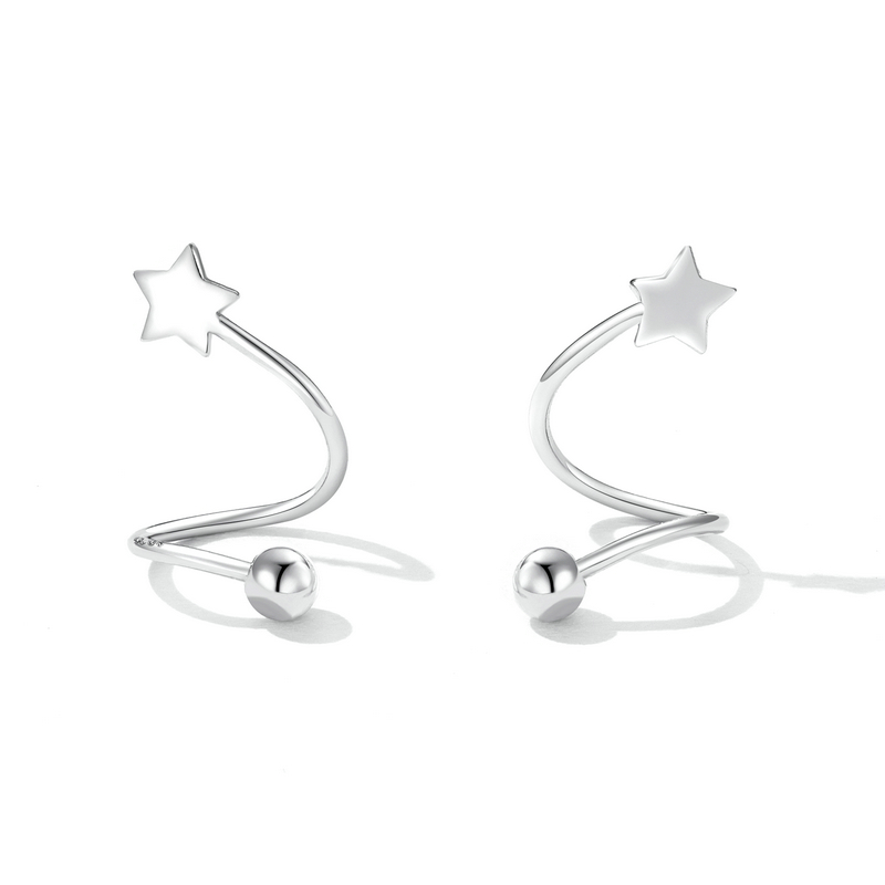 Bamoer 925 Sterling Silver Ear Buckle Rotating Wave Mini Star & Heart Stud Earrings for Women Plated Platinum Jewelry Gift