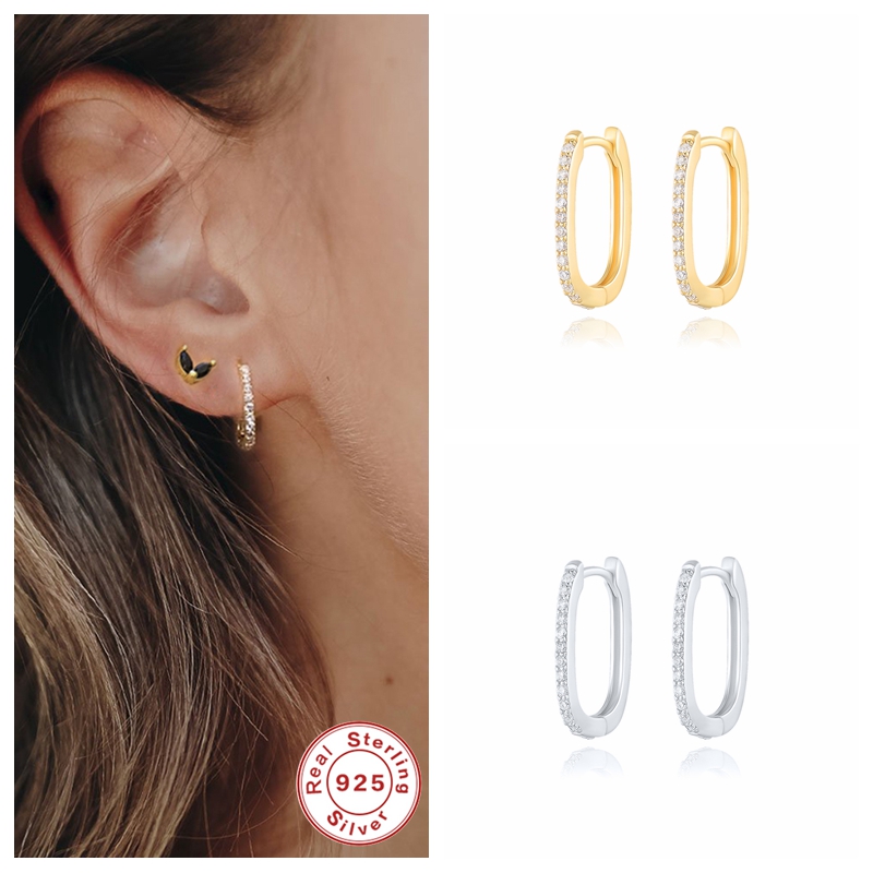 CANNER 100% 925 Sterling Silver Big Circle Hoop Earring Ear Bone Buckle Piercing Earrings for Women Mujer U Shape Pendientes 