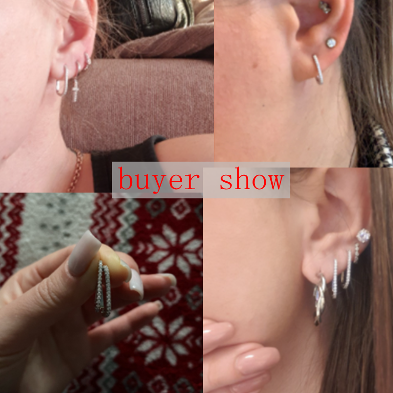 CANNER 100% 925 Sterling Silver Big Circle Hoop Earring Ear Bone Buckle Piercing Earrings for Women Mujer U Shape Pendientes 