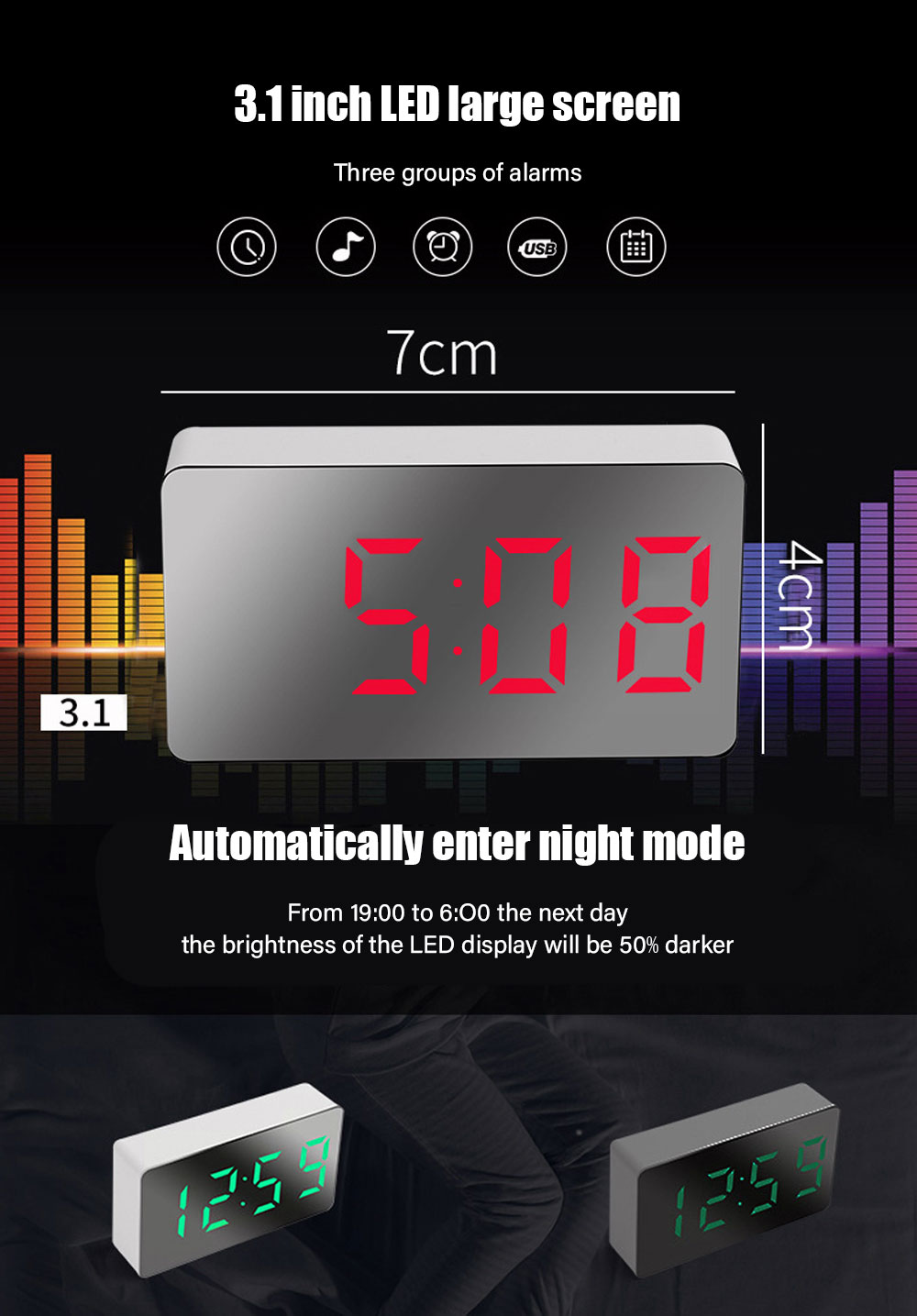 Desk Digital Bedroom Decoration Mirror Alarm Clock Home Furnishings Electronic Watch Table And Accessory Smart Hour Led
