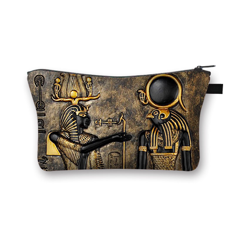 Egyptian Art Print Cosmetic Case Women Makeup Bags Egypt Pharaoh Anubis Toiletry Bag Small Handbag Lipstick Holder Cosmetic Bag