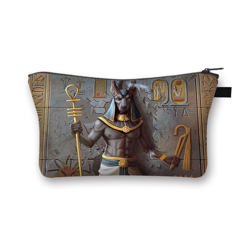 Egyptian Art Print Cosmetic Case Women Makeup Bags Egypt Pharaoh Anubis Toiletry Bag Small Handbag Lipstick Holder Cosmetic Bag
