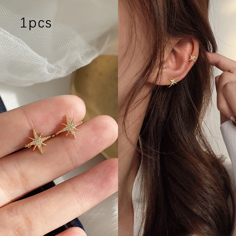Fashion Gold Leaf Clip Earring For Women Without Piercing Puck Rock Vintage Crystal Star Ear Cuff Girls Jewelry Gifts 