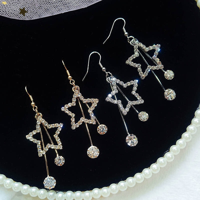 Hot Sale Crystal Heart Star Crown Drop Earrings for Women Rhinestone Earring Long Tassel Big Fashion Wedding Party Jewelry
