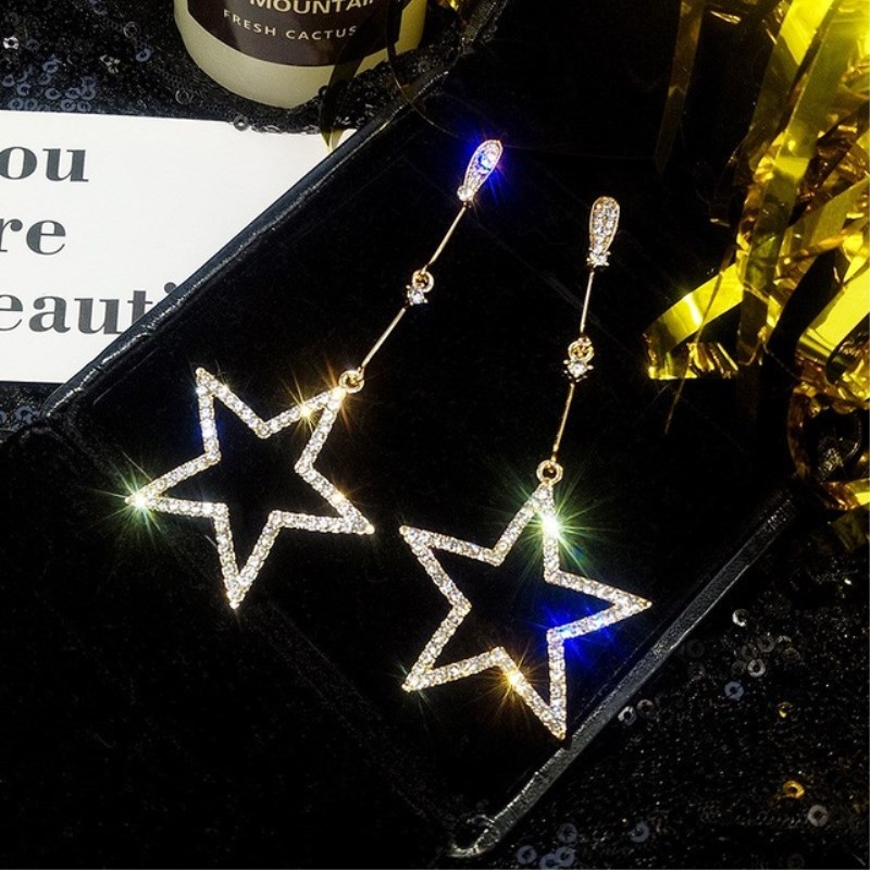 Hot Sale Crystal Heart Star Crown Drop Earrings for Women Rhinestone Earring Long Tassel Big Fashion Wedding Party Jewelry 