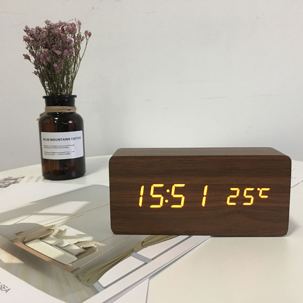 Mini Wooden Wall Clock Electronic Watch Desk Digital Despertador Alarm Moment Bedroom Decoration Table And Accessory Smart Hour 