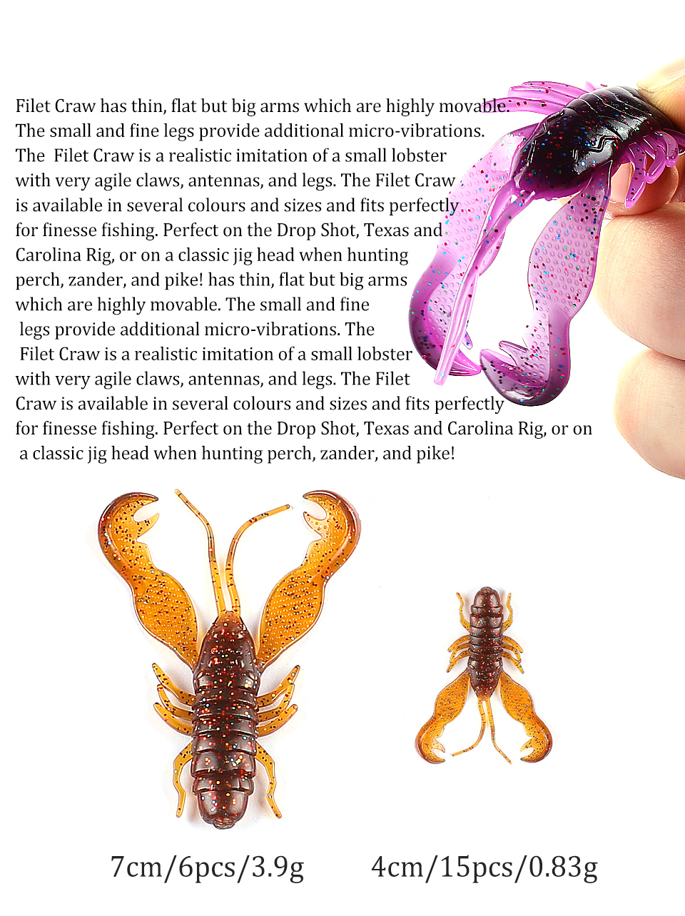 Supercontinent Filet Craw 40mm/15pcs 70mm/6pcs Soft Lure Fishing Lures shrimp Lobster Soft Plastic Lure Fishing Lures
