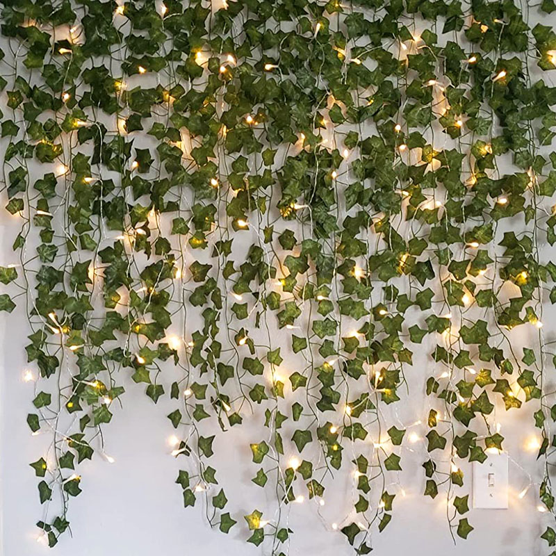 1Pc 230cm Green Vine Silk Artificial Ivy Hanging Leaf Garland Plants Plastic Rattan String ​Home Wall Garden Decoration Wedding