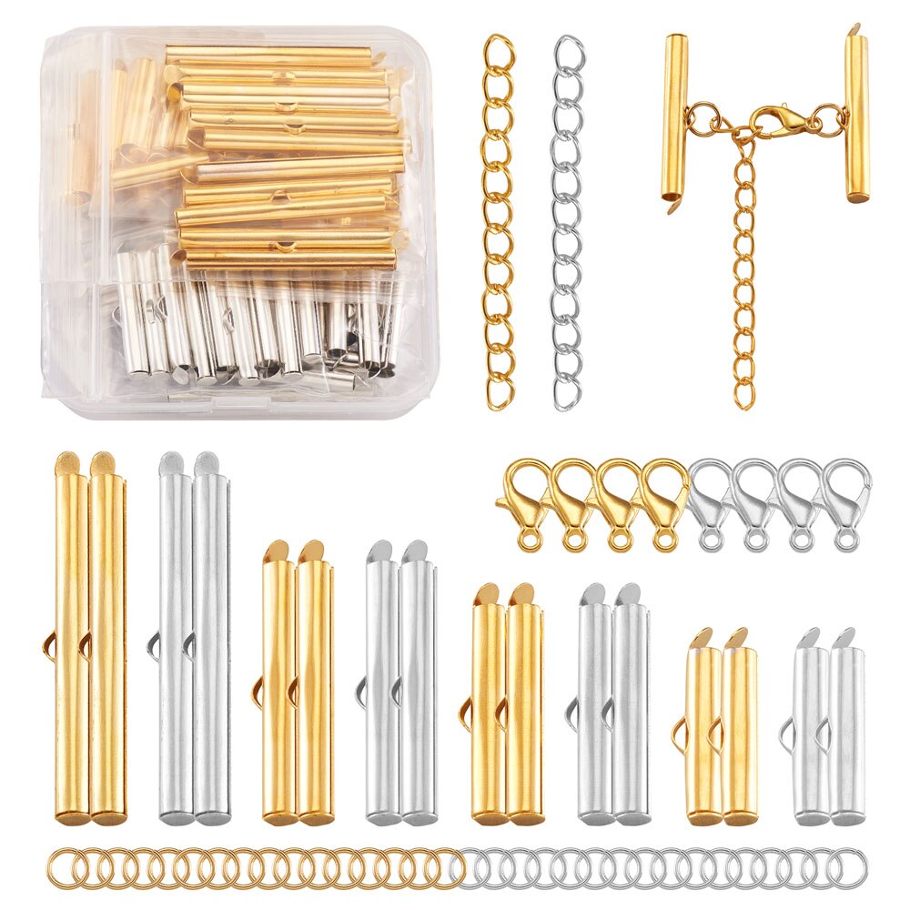 Crimp End Beads Beading Slide On End Clasp Buckles Tubes Extender End Chains Jump Rings Lobster Claw Clasps DIY Jewelry Making