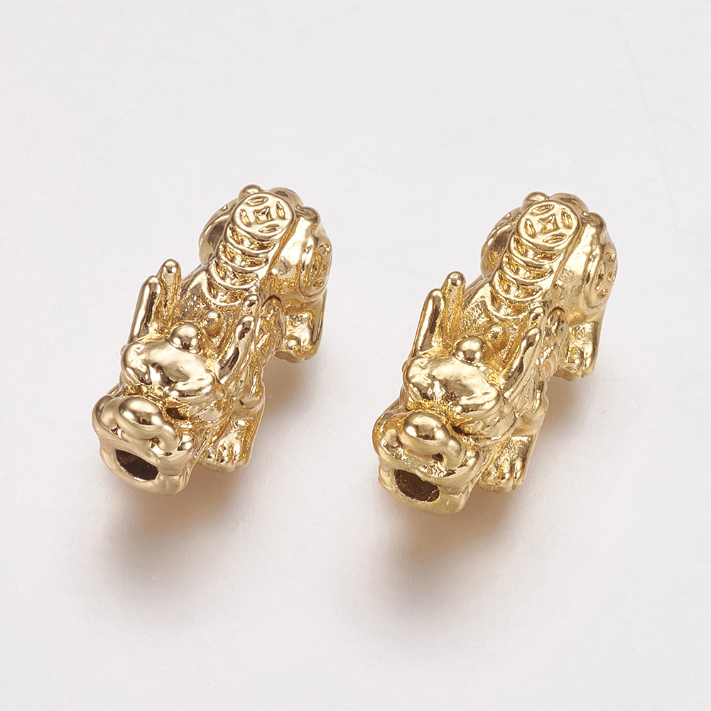 50Pcs Real 24K Gold Plated Alloy Beads Pixiu Chinese Character Cai Lucky Beads Charms For DIY Handmade Bracelet Jewelry Making