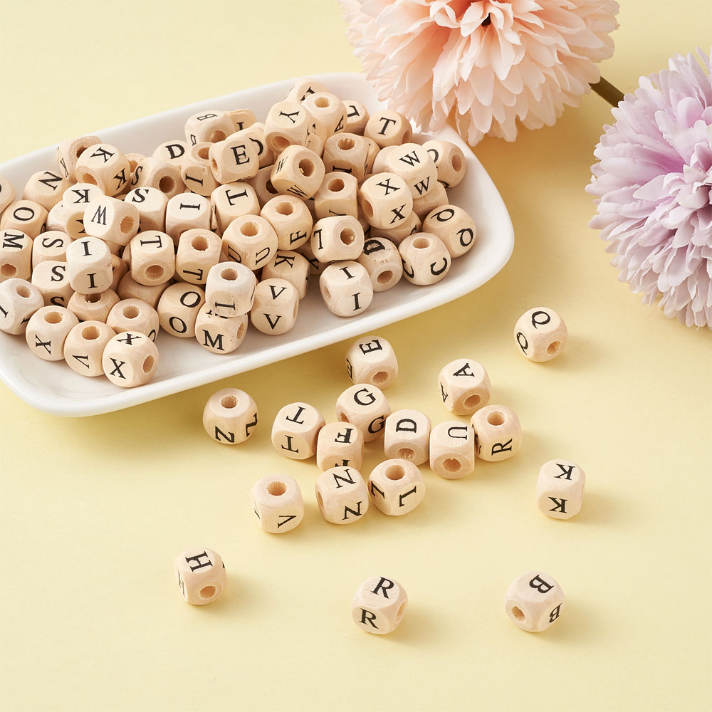 520pcs/bag Letter Natural Wood Beads Square Alphabet Beads Loose Spacer Beads For Jewelry Making Handmade DIY Bracelet Necklace