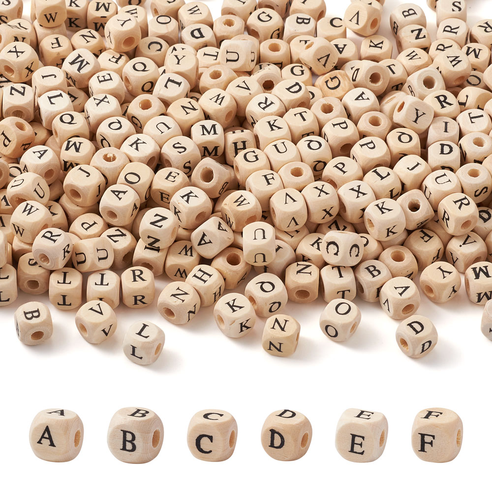 Wooden Alphabet Beads For Jewelry Making DIY 
