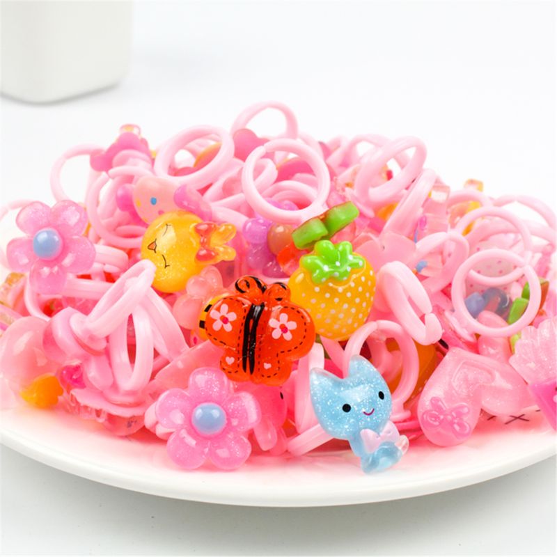 10pcs/lot Children's Cartoon Rings Candy Flower Animal Bow Shape Ring Set Mix Finger Jewelry Rings Kid Girls Toys