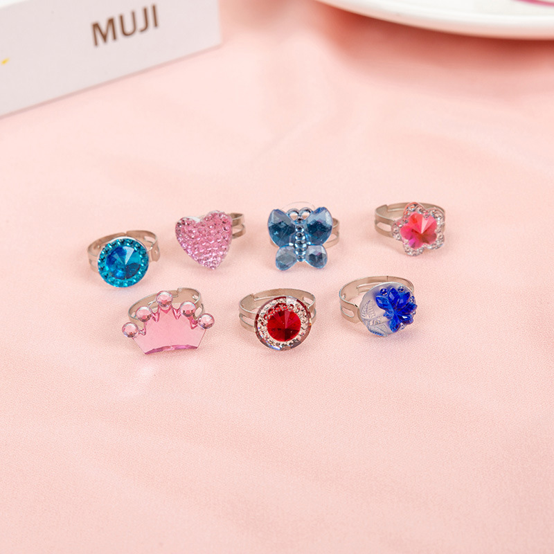 10pcs Cute Cartoon Kids Rings Kawaii Korean Children Girls Flower Alloy Finger Ring Child Jewelry Gift Adjustable Rings 