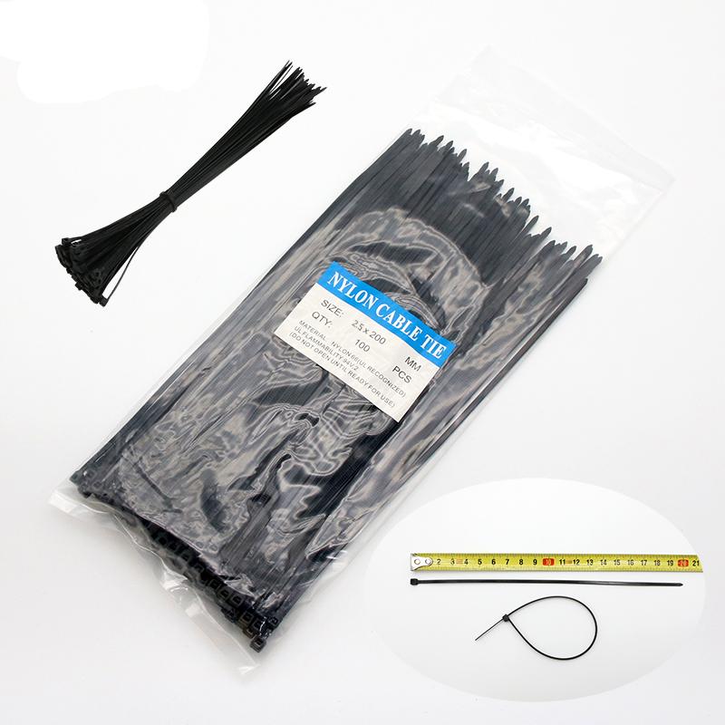 200mm Self-locking Nylon Cable Ties 8inch 100pcs Plastic Zip Tie 18 Lbs Black Wire Binding Wrap Straps SGS UL Certified Fastener