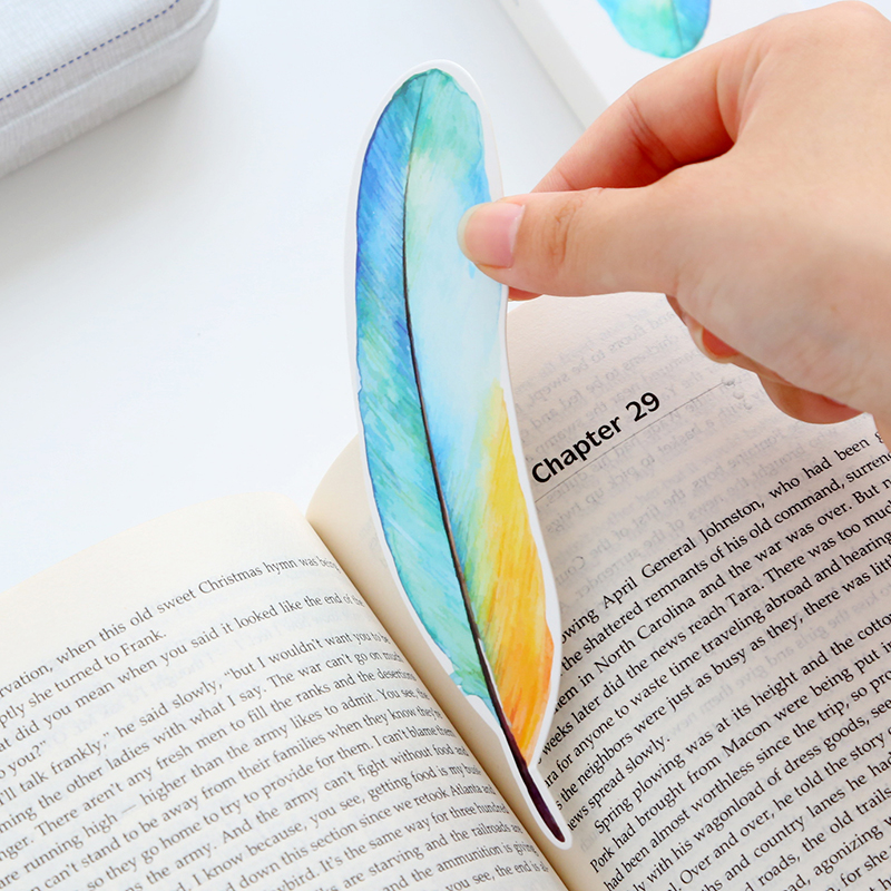 30pcs/Pack Cute Creative Colorful Feather Paper Bookmark Stationery Bookmarks Book Clip Office Accessories School Supplies 