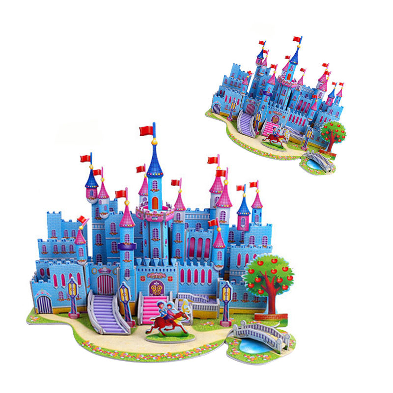 3D Jigsaw Blue Castle Buliding Blocks DIY Educational Hot Selling DIY Toys for Kids Children