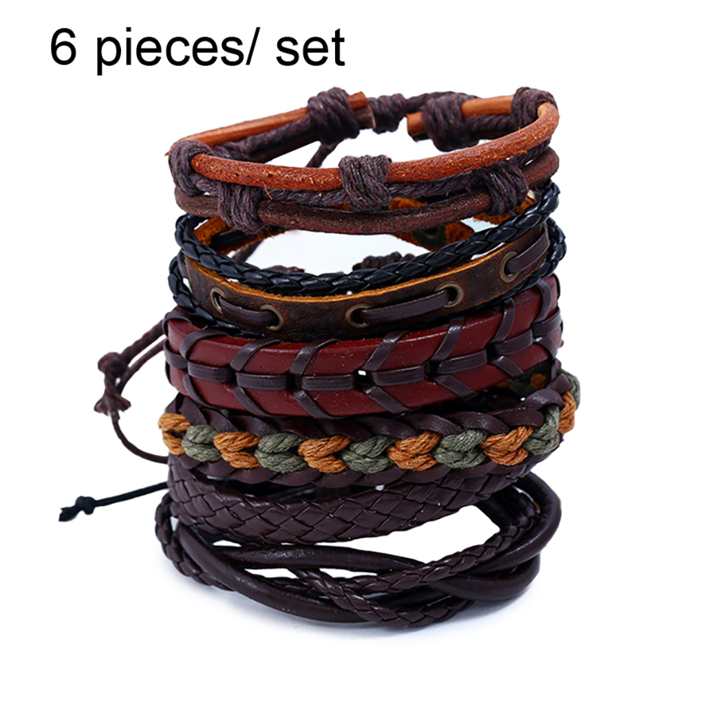4/6Pcst Leather Woven Bracelet 