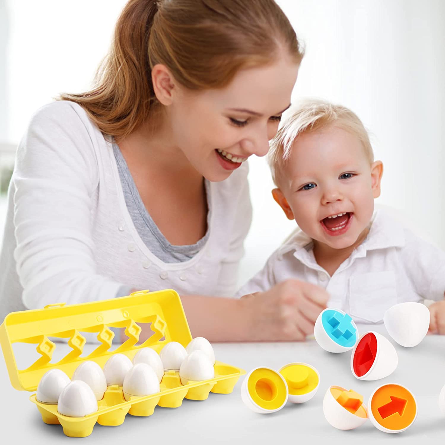 Baby Montessori Toys Egg Puzzle Games Kids Toys Color Shape Matching Eggs Educational Toys for Children 0-3 Years Old Boys Girls 
