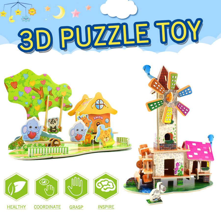 Cardboard 3D Puzzle Educational Toys for Children iq Games Hobby Assemble Cartoon Building Harmonious Park Model DIY Kids Gifts