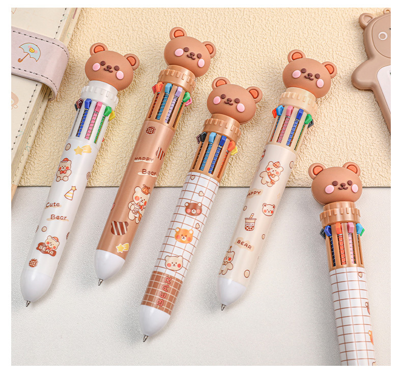 Kawaii Bear Cartoon Silicone 10 Colors Chunky Ballpoint Pen School Office Supply Gift Stationery Papelaria Escolar