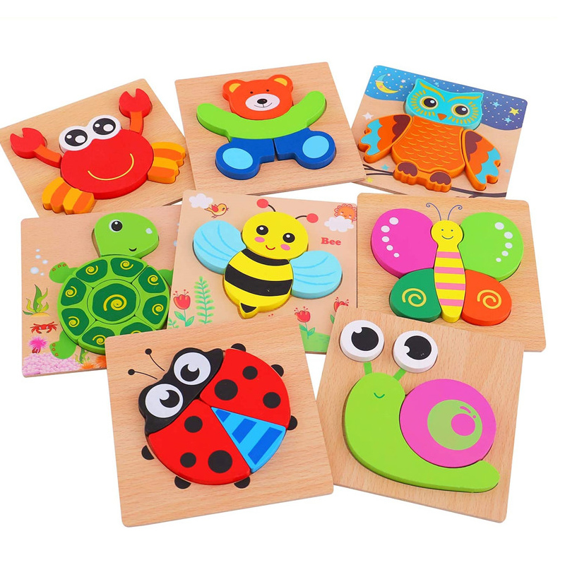 Kids Montessori 3D Wooden Puzzle Hands Grab Child Puzzle Educational Learning Toys Baby Games Puzzles For Kids 1 2 3 Years Old 