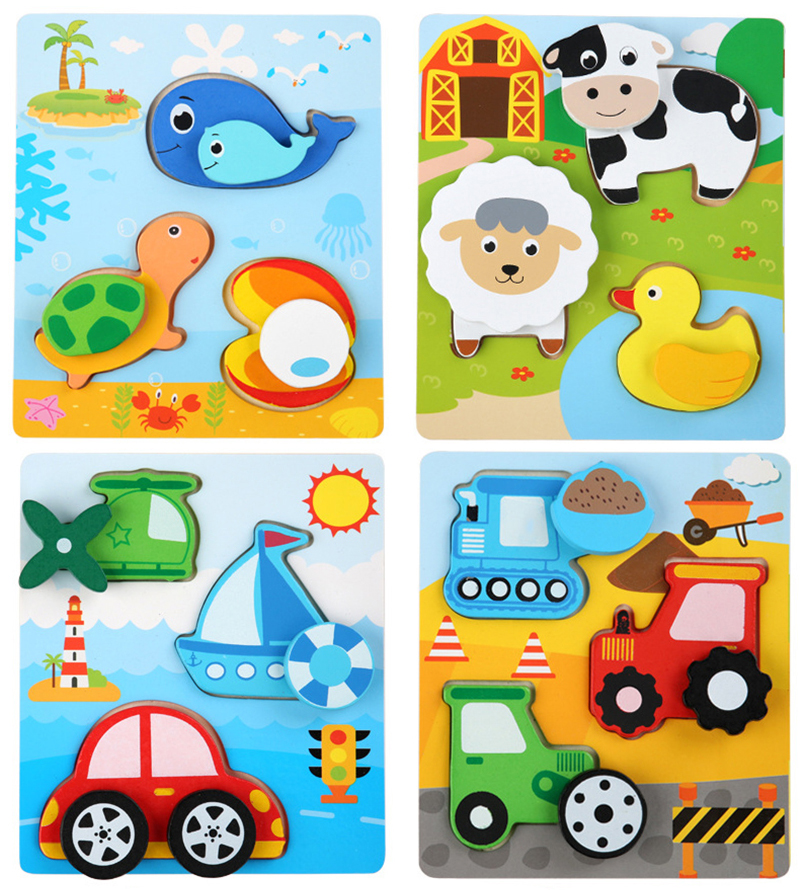 Kids Montessori 3D Wooden Puzzle Hands Grab Child Puzzle Educational Learning Toys Baby Games Puzzles For Kids 1 2 3 Years Old