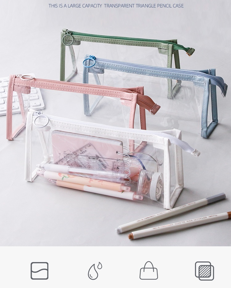 Transparent Triangle Pencil Case Pen Bag Morandi Color Frame Portable Storage Pouch for Stationery School TPU Waterproof A6645