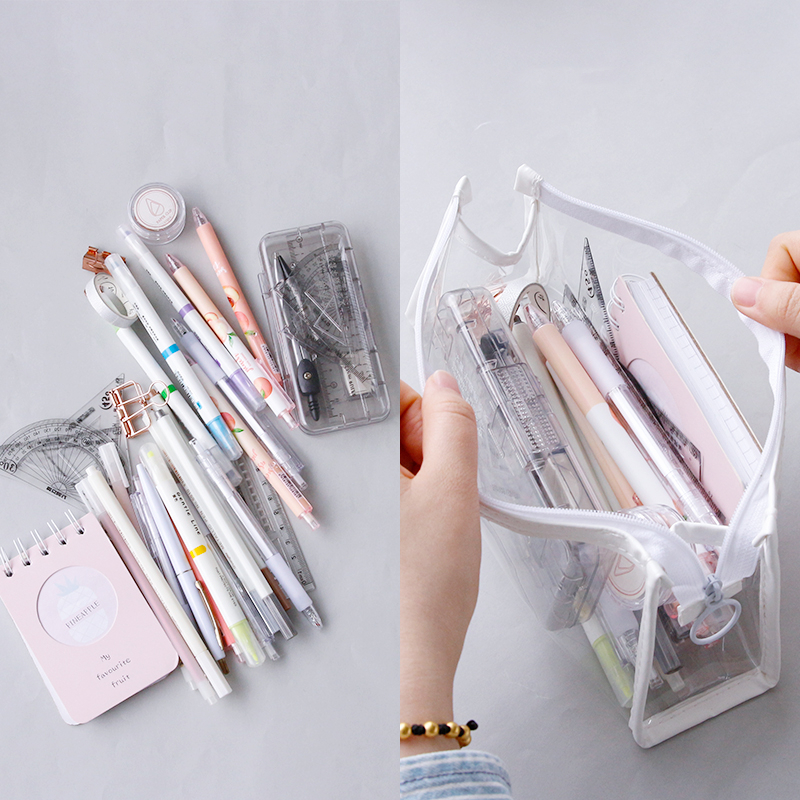 Transparent Triangle Pencil Case Pen Bag Morandi Color Frame Portable Storage Pouch for Stationery School TPU Waterproof A6645 