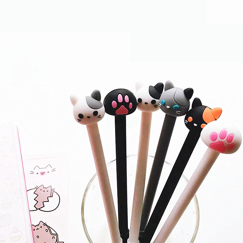 4pcs /lot Lovely Cats  Gel Pen Rollerball Pen Writing Stationery Black Ink 0.5mm