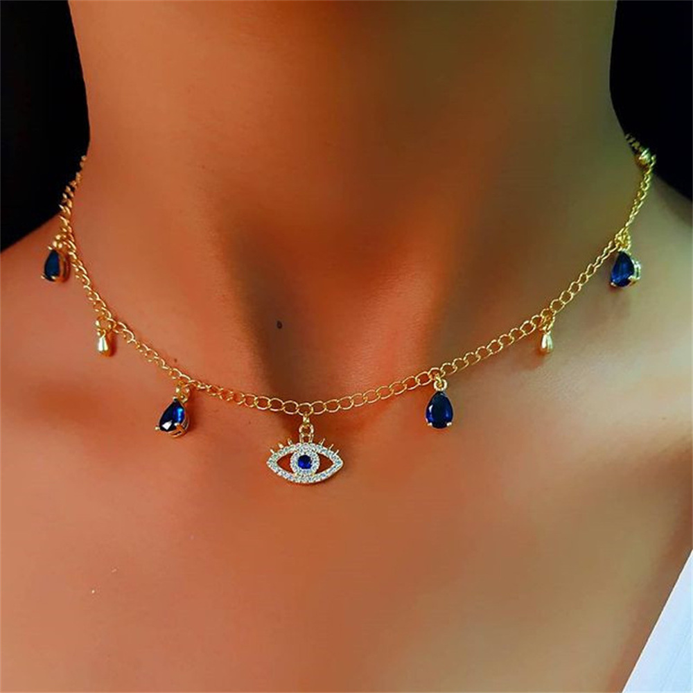 Fashion Crystal Blue Turkish Evil Eyes Necklace For Women Water Drop Pendant Necklace Simple Boho Girl Choker Jewelry Gift