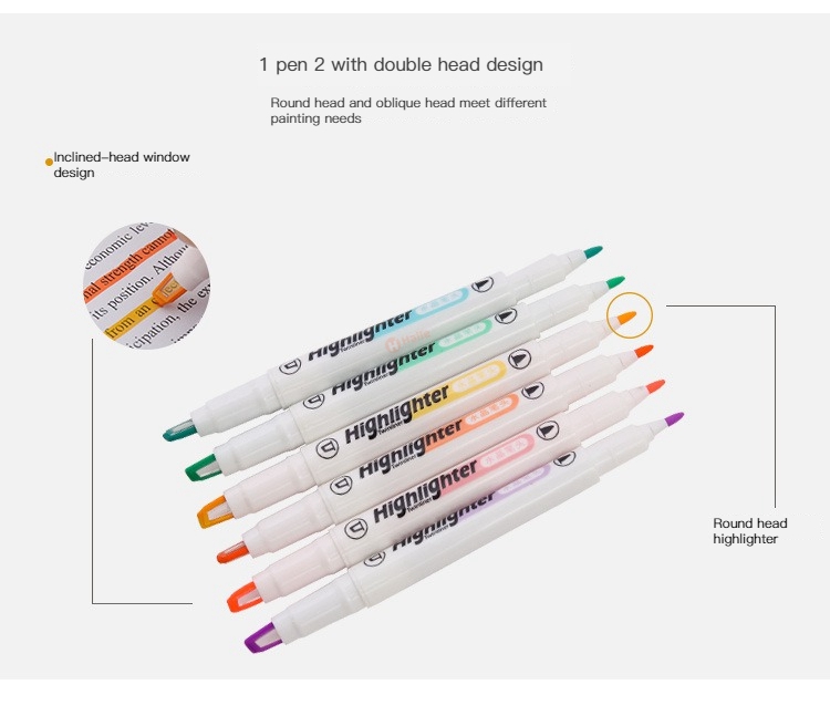 Haile 6pcs/set Double Tip Highlighter Pens Macaron Color Manga Markers Midliner Pastel highlighters Kawaii Japanese Stationery